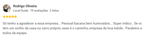 Avaliação de Rodrigo no Google
